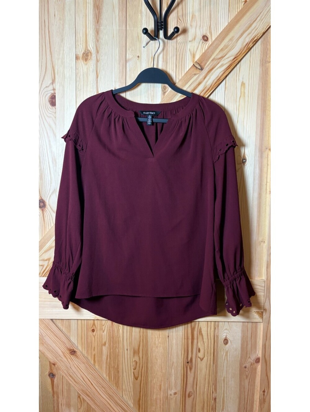 Ellen Tracy Burgundy Long Sleeve Blouse Size S